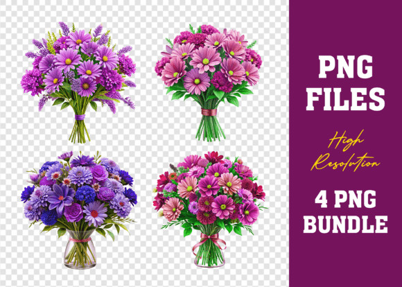 3D Bouquet of Purple Flower PNG Bundle: A Versatile Tool for Creative Projects