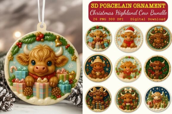 3D Porcelain Highland Cow Xmas Ornaments Bundle: A Strategic Addition to Your Holiday Marketing Arsenal