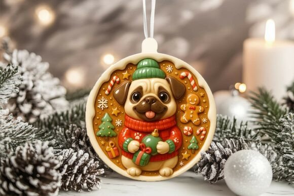3D Porcelain Pug Dog Xmas Ornament: A Charming Addition to Your Holiday Decor