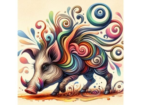 A 3D Warthog Piglet with Abstract Swirls: A Versatile and Creative Digital Illustration