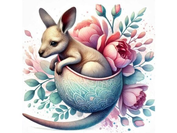 Adorable 3D Baby Kangaroo with Pastel Patterns