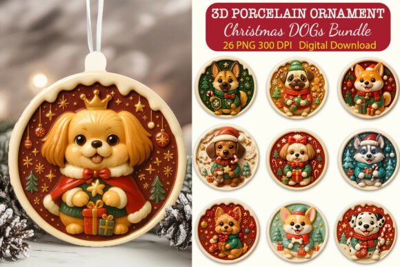 Charming 3D Porcelain Xmas Dog Ornaments