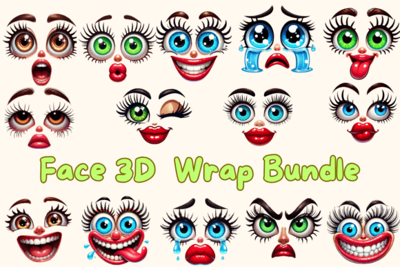 Cute 3D Cartoon Face Expressions Bundle
