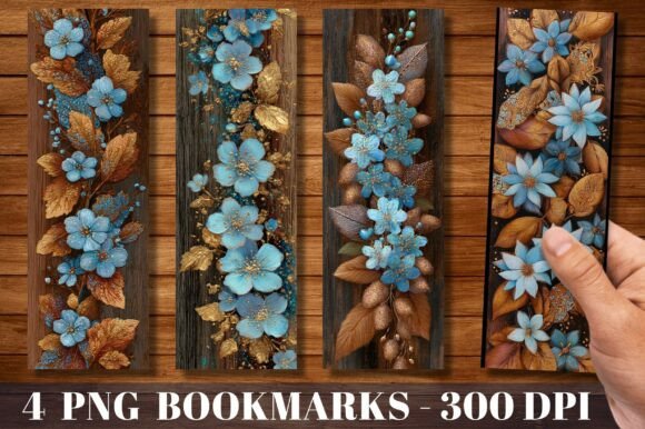 Discover the Elegance of 3D Blue Gold Floral Wood Bookmark