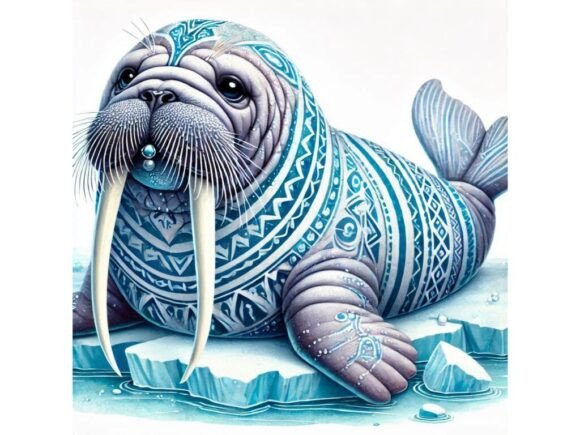 Discover the Versatile 3D Walrus Pup with Icy Blue Tribal Design