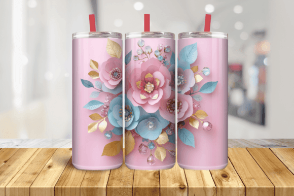 Elevate Your Tumbler Designs with 3D Made of Pink and Blue Flowers 20oz Tumbler Wrap