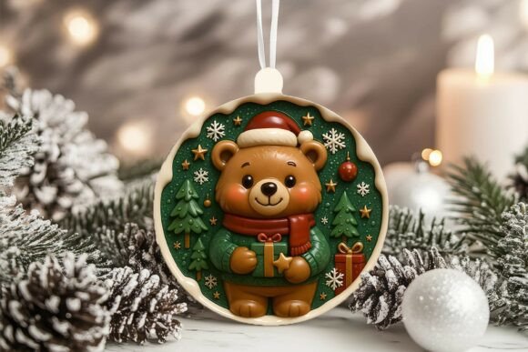 Embrace the Charm of 3D Porcelain Bear Christmas Ornaments