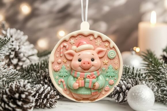 Embrace the Charm of 3D Porcelain Pig Christmas Ornaments