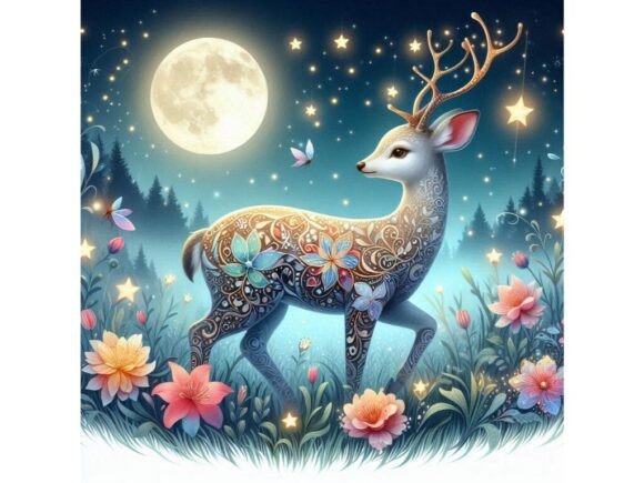 Enchanting 3D Deer Fawn with Glowing Stars