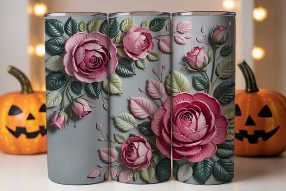 Enhance Your 20oz Tumbler with 3D Pink Green Roses Wrap