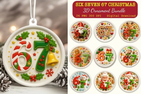 Explore the Versatility of Six Seven 67 Christmas 3D Ornaments PNG Bundle