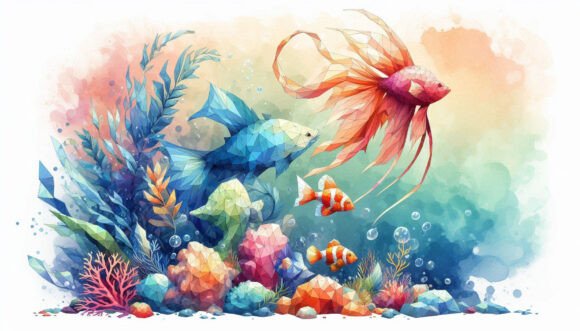 Exploring the Versatility of Low Poly Fish Around a 3D Border Low Pol