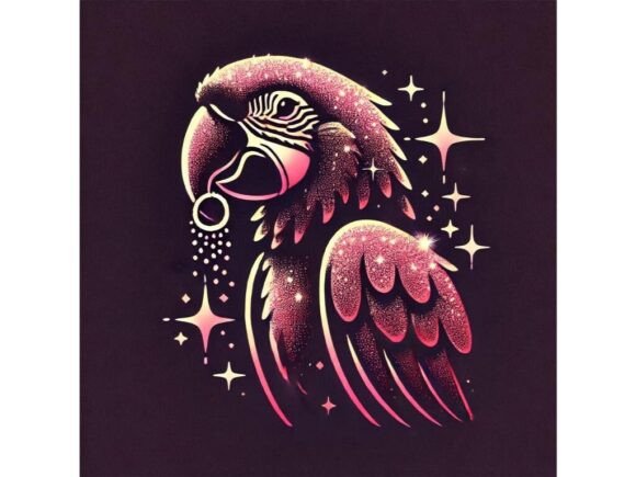 Sparkle and Charm: A 3D Parrot with Glitter on Its Beak