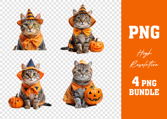 Unleash Creativity with the Watercolor 3D Cat Halloween PNG Bundle