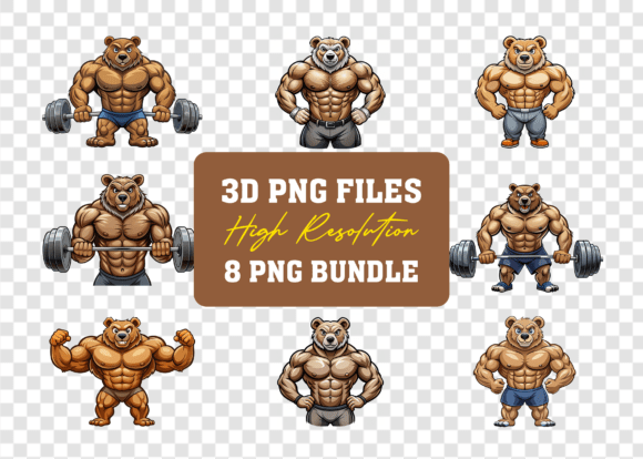 Unlock Your Creativity with the 3D Body Builder Cartoon Bear PNG Bundle